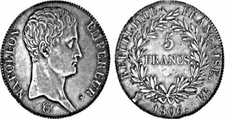 5 francs argent napoleon empereur 1806 calendrier gregorien