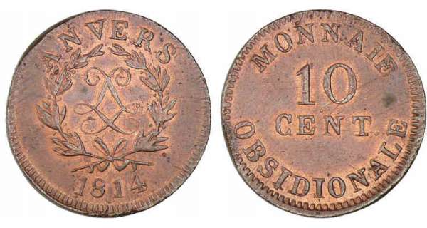 10 centime 1814 siège d'anvers louis xviii monnaie obsidionale 