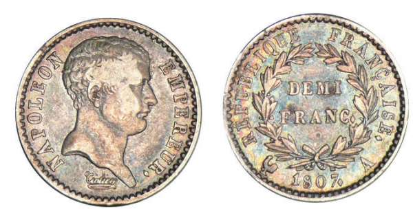 demi franc 1807 tête de nègre napoléon empereur