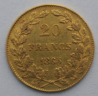 20 francs or 1865 belgique