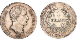 1 franc 1807 napoleon empereur revers republique