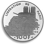 100 francs argent 1994 liberation de paris