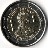 2 euro commémorative 2009 Belgique bicentenaire de la naissance de Louis Braille