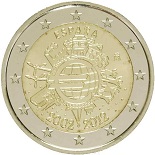 pièce 2 euro 2012 Espagne pour les 10 ans de l'euro