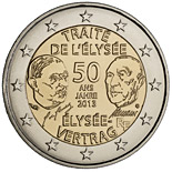 2 euro 2013 commemorative France  50ème anniversaire de la signature du traité de l'Élysée