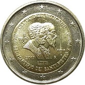 pièce 2 euros 2017 Vatican pour le 1950ème anniversaire du martyre de Saint- Pierre et Saint Paul