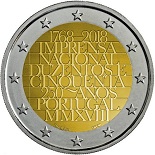 pièce 2 euros 2018 Portugal les 250 ans de l'imprensa national, la monnaie nationale