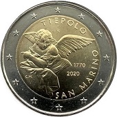 2 € euro commémorative Saint-Marin 2020 pour le 250e anniversaire de la mort de Giambattista Tiepolo