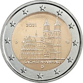 2 € euro commémorative 2021 Allemagne, la cathédrale de Magdebourg
