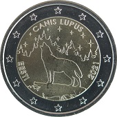 2 € euro commémorative 2021 Estonie, le Loup animal national de l'Estonie.