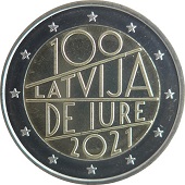 2 € euro commémorative Lettonie 2021 pour le 100e anniversaire de la reconnaissance internationale de la Lettonie