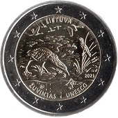 2 € euro commémorative 2021 Lituanie, la Réserve de biosphère de Žuvintas.