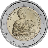 2 € euro commémorative 2021 Vatican pour le 450 anniversaire de la naissance du Caravage.