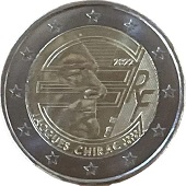 2 € commémorative 2022 France les 20 ans depuis l'introduction de l'euro en espèces - Jacques Chirac.