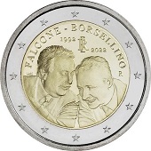 2 € euro commémorative 2022 Italie 30e anniversaire de la mort des juges Giovanni Falcone et Paolo Borsellino.