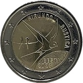 2 € commémorative 2023 Estonie dédiée à l'hirondelle rustique