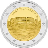 2 euro commémorative Croatie 2025 dédiée à la ville de Pula en Istrie, et son amphithéâtre romain