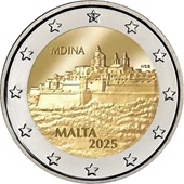 2 euro commémorative 2025 Malte dédiée à la petite ville fortifiée de Mdina