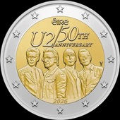 2 euro commémorative Irlande 2026 pour les 50 ans de la formation du groupe de rock irlandais U2