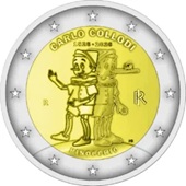 2 euro commémorative 2026 Italie pour le 200e anniversaire de la naissance de Carlo Collodi et son œuvre Pinocchio