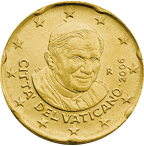 piece de 20 cent 20 centimes d'euro vatican benoit XVI