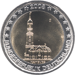 2 euro commémorative  2008 Allemagne Hambourg  église baroque Saint-Michel