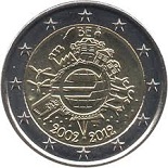 2 euro 2012 Belgique 10 ans de l'euro