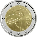 pièce 2 euro france 2017 25e anniversaire du ruban rose pour la recherche du cancer du sein