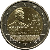 pièce 2 euros 2018 luxembourg  commémorative pour les 150 ans de la constiturion du grand-duché de luxembourg