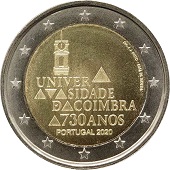 2 € euro commémorative 2020 Portugal pour le 730e anniversaire de la fondation de l'Université de Coimbra