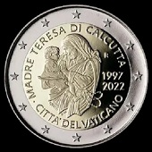 2 € euro commémorative 2022 Vatican pour le ??25e anniversaire de la mort de Mère Teresa de Calcutta