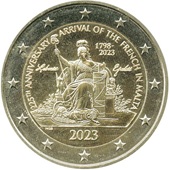 2 € euro commémorative 2023 Malte pour commémorer Napoléon Bonaparte et 225e anniversaire de l'arrivée des français à Malte