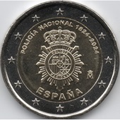 2 € commémorative 2024 Espagne pour célébrer le 200e anniversaire de la police nationale.