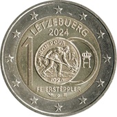 2 € commémorative 2024 Luxembourg pour le centenaire de l'introduction des pièces en francs luxembourgeois à l'effigie du Feierstëppler 