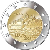 2 euro commémorative 2025 Malte dédiée à la petite ville fortifiée de Mdina