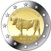 2 euro commémorative 2025 Malte dédiée au bœuf maltais