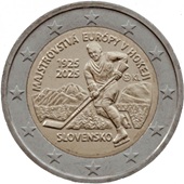 2 euro commémorative 2025 Slovaquie pour les 100 ans du premier tournoi sportif international en Slovaquie – Championnats d'Europe de hockey sur glace