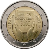 2 euro commémorative 2026 Espagne inclusion dédiée à la réforme de l'article 49 de la Constitution espagnole