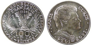 100 francs 1984 argent marie curie