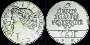 100 francs argent 1988 commémorativre fraternité