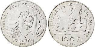 100 francs argent commémorative 1991 descartes