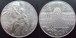 pièce de 100 francs argent 1993 