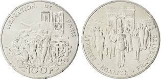 la pièce de 100 francs commémorative 1994 libération de paris