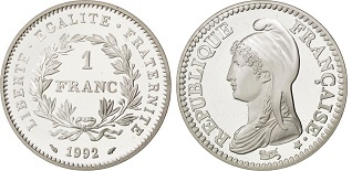 la pièce de 1 franc commémorative 1 franc 1992 république