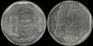 pièce de 2 francs commémorative pasteur 1995