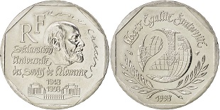 pièce de 2 francs 1998 commémorative rené cassin