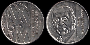 5 francs commémorative 1992 mendès france