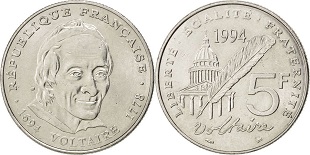 5 francs commémorative 1994 voltaire