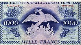 billet de 1000 francs caisse centrale de la france libre 