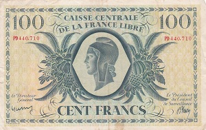 billet de 100 francs caisse centrale de la france libre 